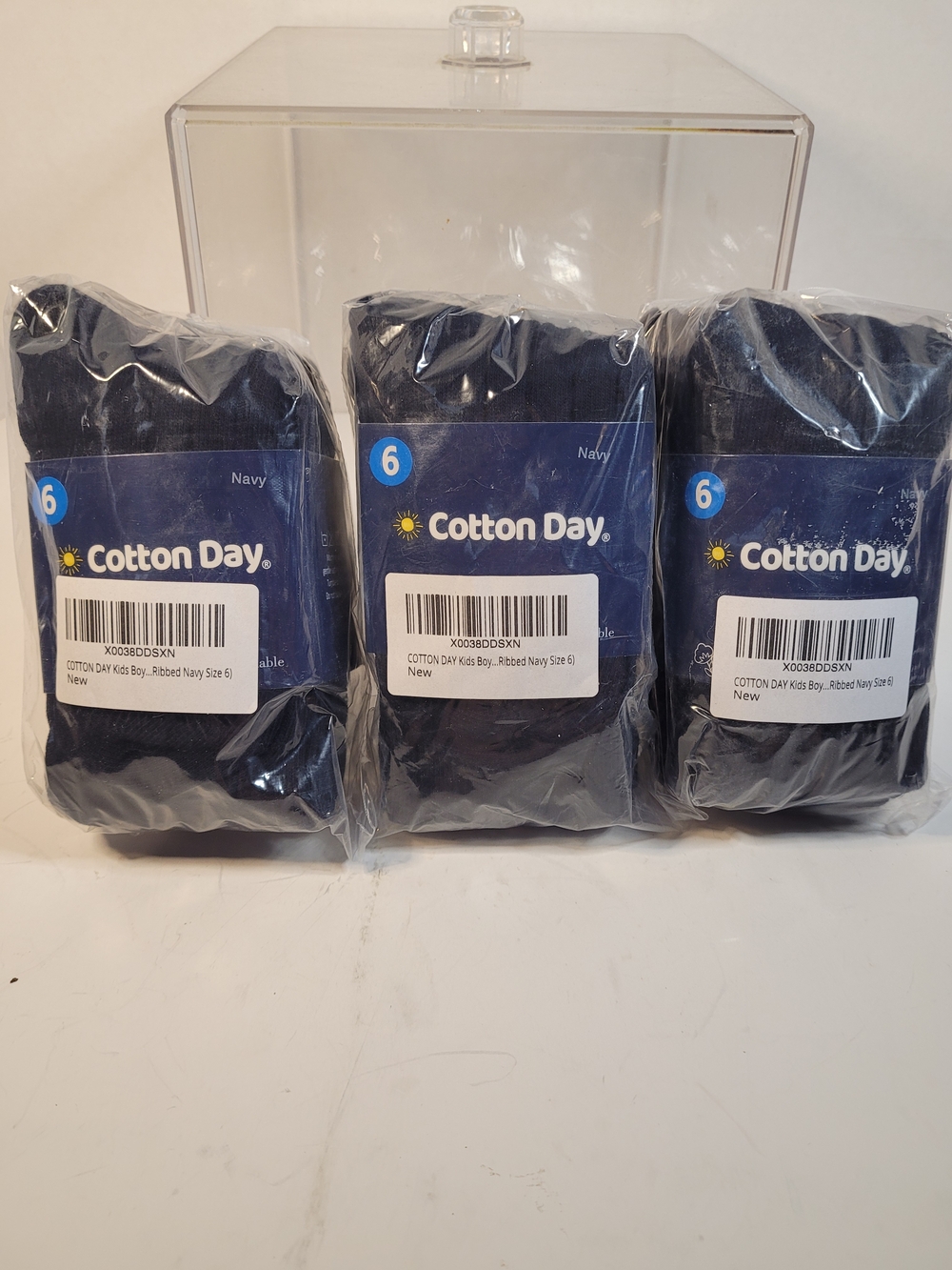 Lot Of 3 Packs Of Boys Cotton Day Ribbed Navy Socks Size 6 (C)